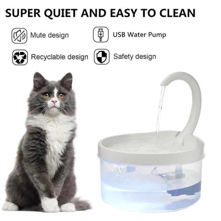 น้ำพุสำหรับแมวสัตว์เลี้ยงระบบอัตโนมัติพร้อมไฟ-led-2l-usb-สุนัขแมวเครื่องดื่มแบบปิดเสียงถังใส่น้ำดื่มที่มีก๊อกน้ำ