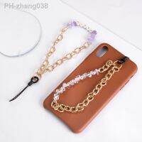 Creative Metal Crushed Stone Telephone Chains Acrylic Letter Beads Mobile Phone Jewelry For Anti-Loss Women Cellphone Lanyard