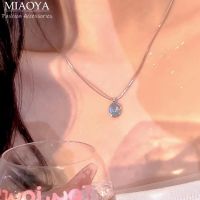 MIAOYA สร้อยคอรูปวงรีสำหรับผู้หญิงลายสร้อยคอหินพระจันทร์พลอยสีเงินธรรมชาติแฟชั่นของขวัญวันเกิดที่งดงาม