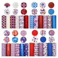 5-6pcs/set 20x33cm Fourth of July Faux Leather Set Star Flag Printed Synthetic Leather Fabric For DIY Earrings Hair Bow1Yc38184