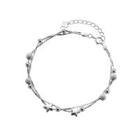 TrustDavis Real 925 Sterling Silver Fashion Double Layer Chain Star Beads Bracelet For Women Wedding Party Fine Jewelry DB1302