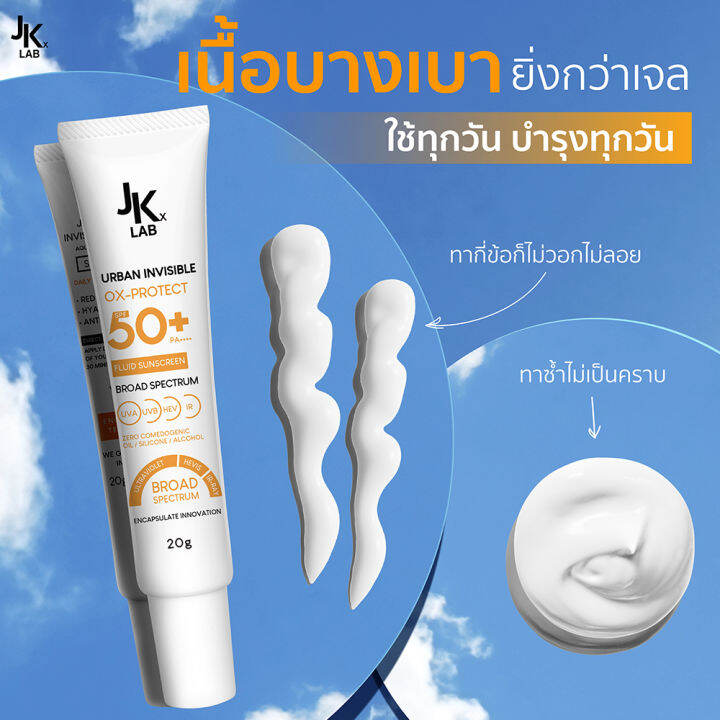 jkxlab-urban-invisible-sunscreen-spf50-pa-20-g-กันแดดเซรั่ม-สูตรน้ำบางเบาพิเศษ-ไม่ให้สี-ไม่วอก-ไม่ลอย-ปกป้องผิวครอบคลุมทุกแสง-ไม่อุดตัน-หน้าไม่มัน