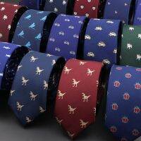 New Mens Casual Ties Dinosaur Insect Pet Pattern Navy Wine Red Polyester Jacquard Ties 6cm Slim Daily Wear Wedding Accessories Ties