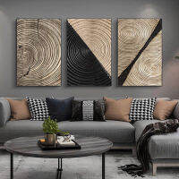 Abstract Retro Black Gold Wood Art Posters, Wood Grain Rings, Tree Ring Radial Lines Nordic Canvas Picture Paintings Home Decor