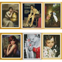 Oil Painting Girl Series Character Pattern Cross Stitch Kit 11CT 14CT Counted Printed Embroidery DIY Needlework Home Decor Gifts