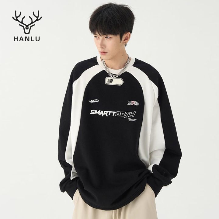 yii8yic-hanlu-เสื้อฮู้ดผู้ชาย-2023-ใหม่สไตล์อเมริกันมอเตอร์ไซค์เทรนด์ฮิตสีคอกลมแขนยาวแฟชั่นลำลองเสื้อคู่