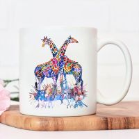 New Pattern Two Giraffes Printed Ceramic Mugs Cool Trend Coffee Mug Reusable Juice Mugs High Quality Colored Ceramics Water Cup