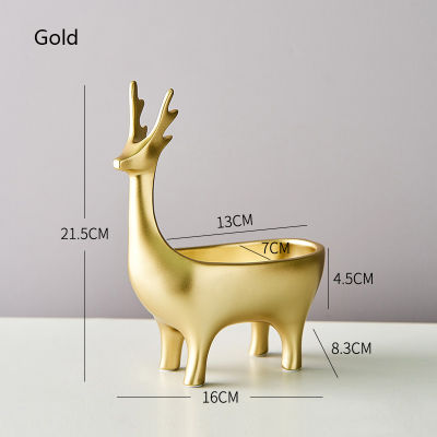 Creative Resin Deer Statue Modern Home Decor Cartoon Deer Sculpture Figurine Key Candy Container Living Room Desktop Storage Box