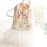 Dog Clothes Autumn and Winter Clothes Cat Princess Tutu Skirt Woolen Pearl Small Dog Pet Dog Dress Cat Mesh Skirt Dog Clothes Dresses