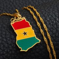 Anniyo Ghana Country Map and Flag Pendant Necklaces Charm Ghanaian Jewelry Ghana National Day  #138121 Fashion Chain Necklaces