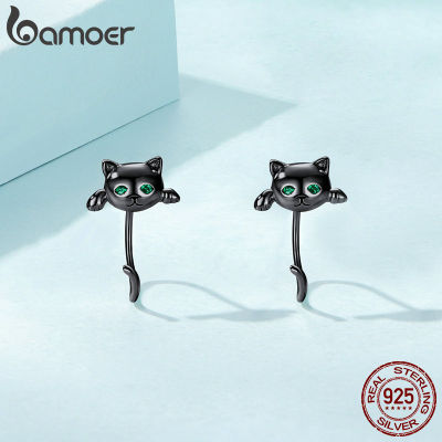 Bamoer 925 Sterling Silver Cute Tail Stud Earrings For Women 4 Colors Mini Cat Ear Studs Animal Fashion Fine Jewelry Party GiftTH
