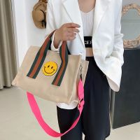 Casual Smiling Face Canvas Tote Bag Designer Women Handbags Simple Shoulder Bags Large Shopper Purses Kawaii Big Crossbody Bag