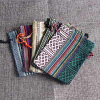 New 50pcslot Ethnic wind cotton bags 9x13cm Colorful Stripe Candy Gifts Jewelry Packaging Bags Cute Cotton Drawstring Gift Bag