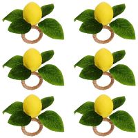 Lemon Napkin Rings Set Of 6, Faux Lemon Summer Farmhouse Napkin Ring Holder for Dining Table Decor Banquet Wedding