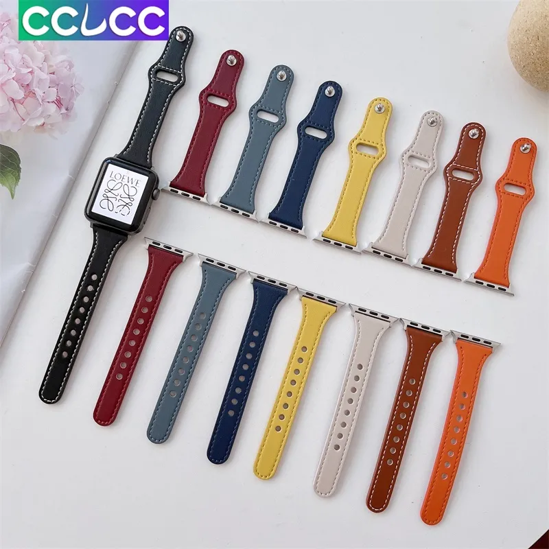 Slim Apple Watch Leather Band 41mm 38mm 42mm 45mm 49mm Slim 