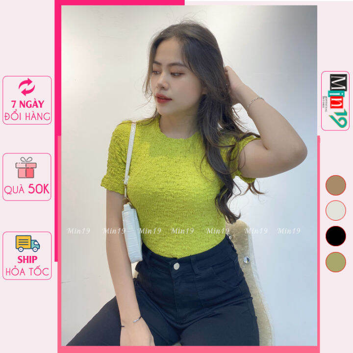 Áo Thun Nữ Tay Ngắn Min19 Áo Phông Nữ Đẹp Cổ Tròn Dáng Ôm Vải Cotton Nhăn  Màu Trắng Nâu Xanh Be Thời Trang Hàn Quốc | Lazada.Vn