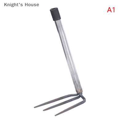 Knights House คราดขุดดินแบบพกพา3ฟัน1ชิ้นคราดเหล็กแมงกานีสสำหรับคลายดินการวางแผนถั่วลิสงเครื่องมือปลูกสวนในบ้าน