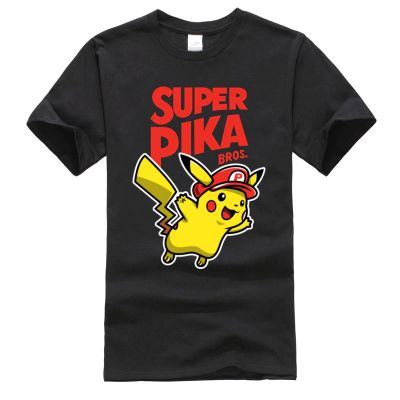 Super Pika Bros Pikachu Game Newest Pokemon Raichu Japanese Anime Funny 100% Cotton MenS T-Shirt