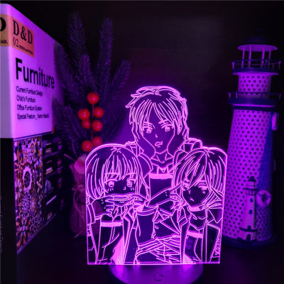 Attack on Titan 3d Led Night Light Eren Jaeger Mikasa·Ackerman Armin Arlert Table Colorful Lamp Lights Xmas Gift Visual Kids Led