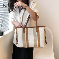 Linen Fabric Knit Women Summer Bag Large Shoulder Handbags and Purse High Quality Shopper Bag Striped Pattern Totes 2021 New