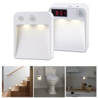 LED Wireless Night Light Motion Sensor LED Clock Light Bedside Lamp PIR Lamp Battery Nightlight Wall Lamp Indoor Stairs Lighting Night Lights