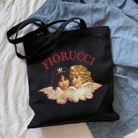 《Danqing family》 Fiorucci จดหมายแองเจิลการ์ตูนสบายๆวินเทจความจุขนาดใหญ่แฟชั่นฮาราจูกุผ้าใบกระเป๋าฮิปฮอปกระเป๋าช้อปปิ้งผู้หญิงกระเป๋าสะพาย