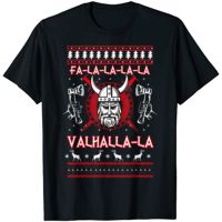 2023 NewFa La La La Valhalla La ตลกน่าเกลียดคริสต์มาสเสื้อกันหนาวไวกิ้งคริสต์มาสเสื้อยืดใหม่100 ผ้าฝ้าย O-คอแขนสั้นลำลองบุรุษเสื้อยืด