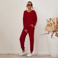 Autumn Knitted Pajama Set Women Homewear Loose Loungewear Lounge Wear Sleepwear Women Pjs Long Sleeve Sleep Wear Ladies