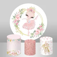 Pink Ballerina Wreath Circle Background for Girl Birthday Party Decor Banner Candy Table Cylinder Covers Ballet Round Backdrop