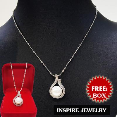 Inspire Jewelry ชุดเซ็ทจี้มุกแฟชั่นล้อมเพชรCZ เพชรสวยเกรด AAA++ เพชรวิ้งเจิดจรัส size 2.5x1.5cm สร้อยคอความยาว18 สามารถถอดเปลี่ยนจี้อื่นๆ ได้ งานดีไซด์ งานแบบร้านเพชร พร้อมกล่องกำมะหยี่สวยหรู