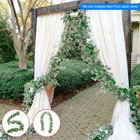 (Leisurely)1/5แพ็คประดิษฐ์ Eucalyptus พวงหรีดงานแต่งงานตกแต่ง Greening Eucalyptus Vines หวายปลอม Garland Wall Party Decor