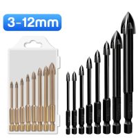 5/6Pcs Set Cross Hex Tile Drill Bits Set for Glass Ceramic Concrete Carbide Hole Opener Brick Hard Alloy Triangle Bit Tool Kit Drills  Drivers