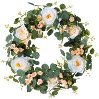 【LZ】♟◆  Camélia Coroa Porta Ornamento Flores De Seda Rosa Natal Casamento Decoração De Casa Dia 40cm