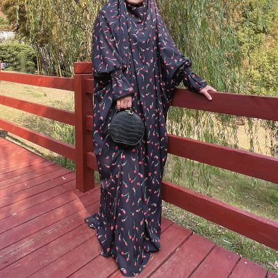 【YF】 Ramadan Print Hooded Abaya Dubai Turkey Jilbab for Women Muslim Prayer Dress Long Khimar Hijab Eid Abayas Kaftan Djellaba