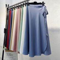 2022 Fashion Solid Color High Waist Chiffon Korean Version Lace-up Skirt Womens Spring and Summer Mid-length Beach Seaside Holiday Style New Wrap Skirt