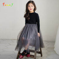 Spring 2022 Teen Girl Patch Mesh Dress Midi Long Sleeve Princess Dress for Girls Clothes Black Party Birthday Dresses 4 to 14T