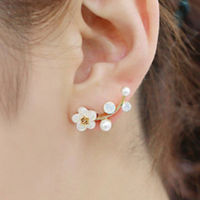 hang qiao shop Fashion Crystal Earring Pearl Women Branch Shell Pearl Flower Stud Earrings Female