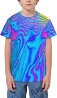 Blue Pink Marble Lines Wave Teen Boy Short Sleeve T-Shirts Casual Tee Tops for Youth