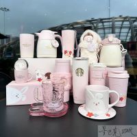 แก้ว Starbucks Peach Blossom Gradient Pink Blossoming Cute Rabbit Pink Tender Soft Cute Ceramic Mark Glass Stainless Steel Drinking Cup