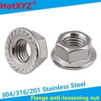 M3-M16 Flange Nut 304 Stainless Steel Kacang Hexagon Anti-Selip Tutup Sekrup dengan Pad Halus Counter Gigi Anti Longgar nut 5Pcs/Llot