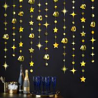 Gold 40th Birthday Banner Decorations Number 40 Circle Dot Twinkle Star Garlands Hanging Backdrop for 40 Year Old Birthday Party Banners Streamers Con