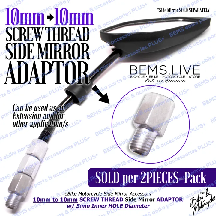 10mm to 10mm SCREW THREAD Side Mirror Mirrors ADAPTOR w/ 5mm Inner HOLE