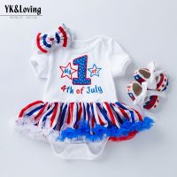 （HOT） Cross-border Independence Day baby dress shoes suit summer short-sleeved embroidered 1-word romper holiday