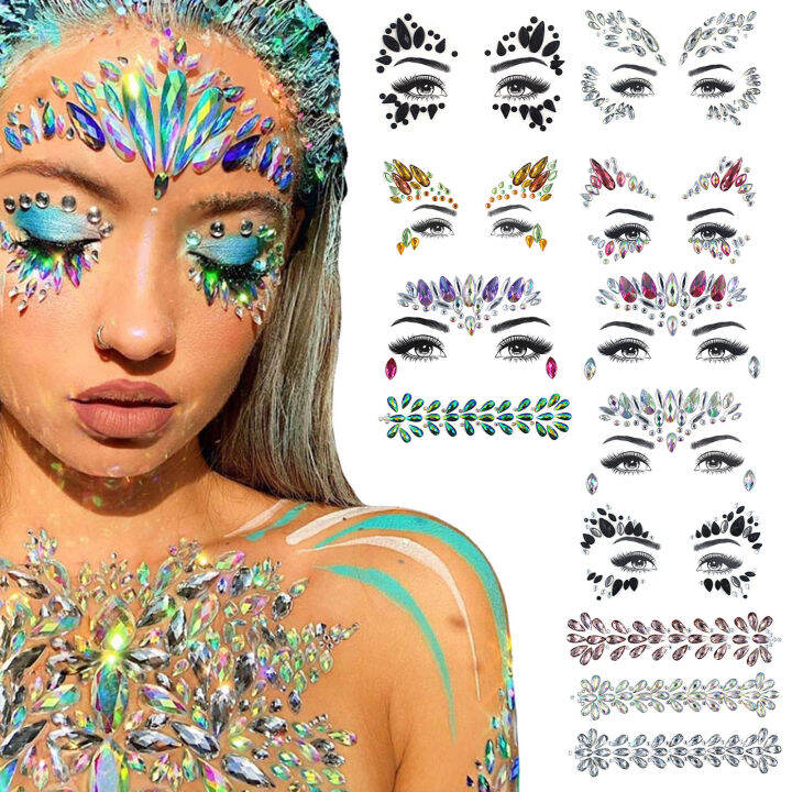 Nontoxic Rhinestone Tattoos Colorful Face Stickers Shimmering