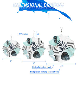 บทคัดย่อ Art Leaf Boho Teal ใบกระดิ่งลมกลางแจ้งสวนระเบียงสแตนเลสแขวนตกแต่งบ้าน3D หมุน Wind Spinner
