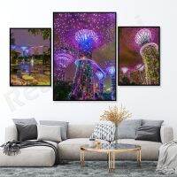 สิงคโปร์ Marina Bay Sky Tree Garden พิมพ์ Aesthetic สีโปสเตอร์ Wall Art Deco ผ้าใบ Gift