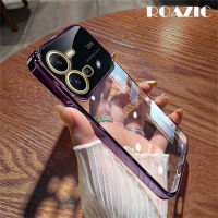 ROAZIC ที่มี V25เคสสำหรับ VIVO ฟิล์มเลนส์5G/V25e เคสใส่โทรศัพท์ Electroplated มุมมองขนาดใหญ่ TPU เนื้อนิ่มโปร่งใส C01-2ฝาหลังบางเฉียบกันกระแทก