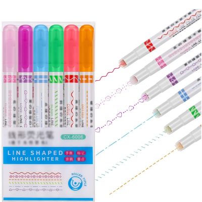 6pc/Lot Curve Marker Pen Highlighter Pens Set Marcadores Colored Flownwing Flair Fluorescent Pens for Art Kids Student Supplies