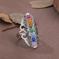 【YF】❃♞  Plated 7 Chakra Healing Hollow Thumb Reiki Stones for Adjustable  Boho Luxury Fashion Jewelry