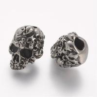 10pc 304 Stainless Steel European Beads Skull Large Hole Beads Antique Silver 15.5x11x11.5mm Hole: 4mm